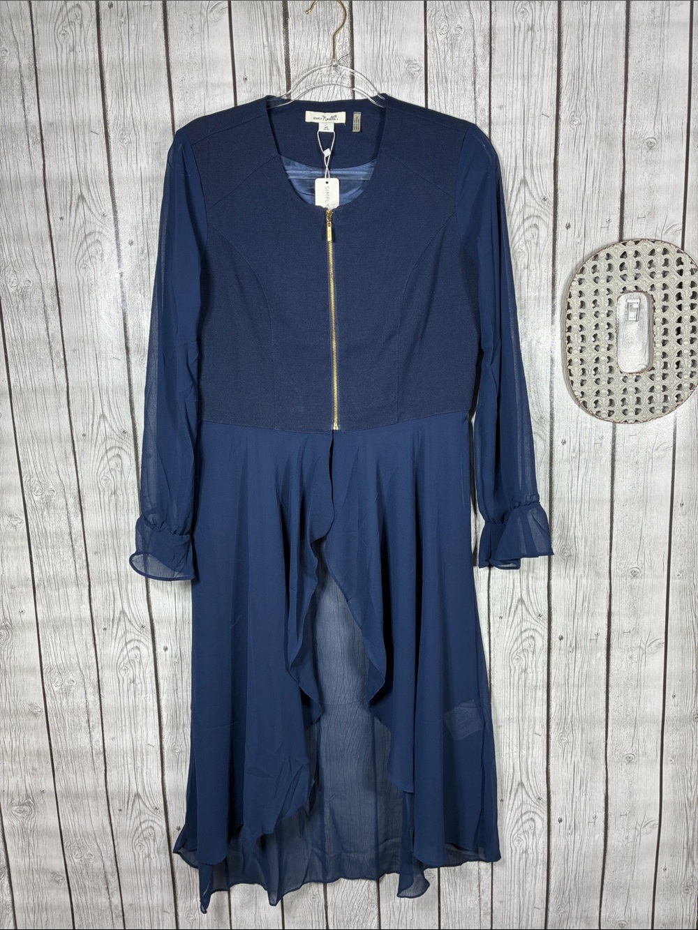 Simply Noelle Sheer Bottom Draped Zip Up Duster Cardi/Jacket  XS